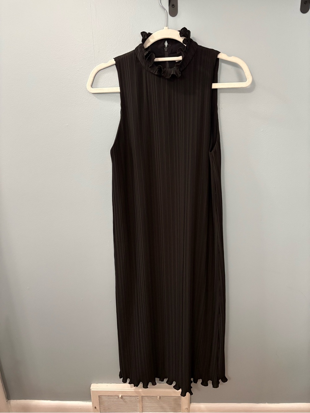Alice + Olivia Black Pleated High Neck Dress